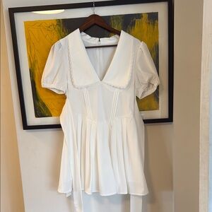 Commense White Peplum Blouse with Sailor Collar